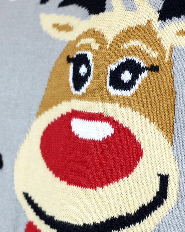 Grauer Weihnachtspullover für die ganze Familie mit niedlichem Rentier