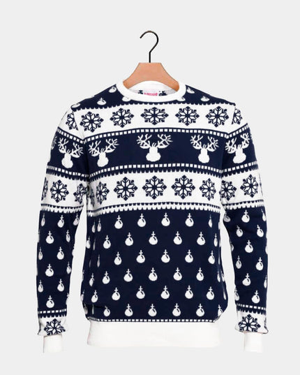 Blue Christmas Sweater for Men with Reindeer and Snow