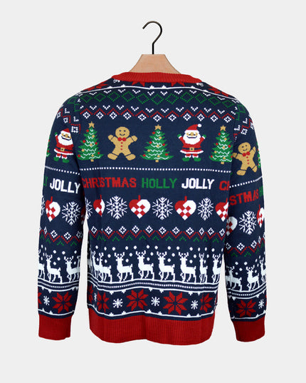 Men's Blue and Red Christmas Cardigan