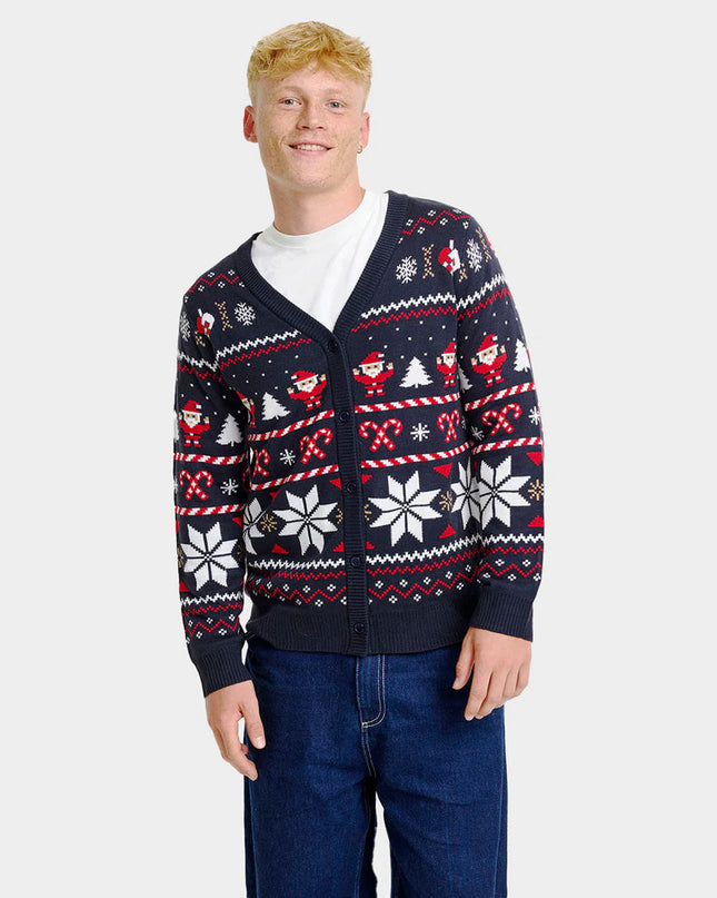 Men's Blue Christmas Cardigan with Polar Stars