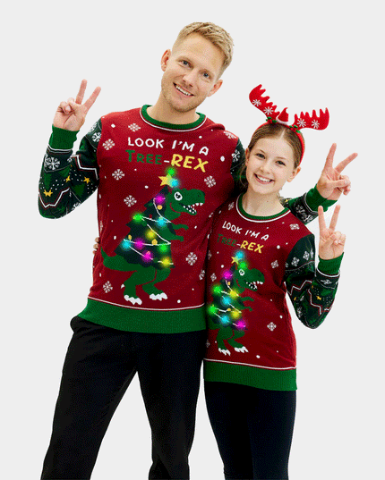 Luminous LED Christmas Sweater for Men Christmas Tree-Rex
