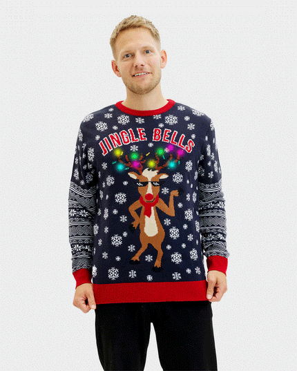 Luminous LED Christmas Sweater for Men with Jingle Bells