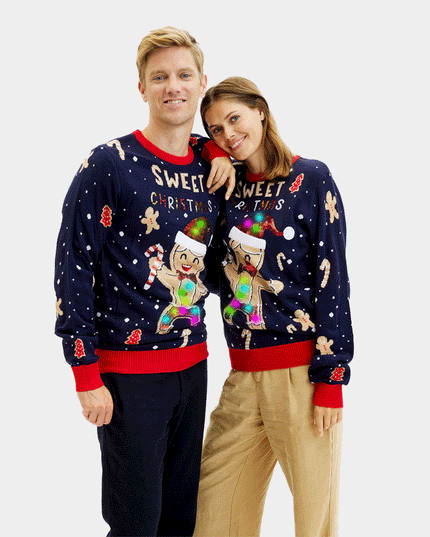 Luminous LED Blue Christmas Sweater with Ginger Cookie