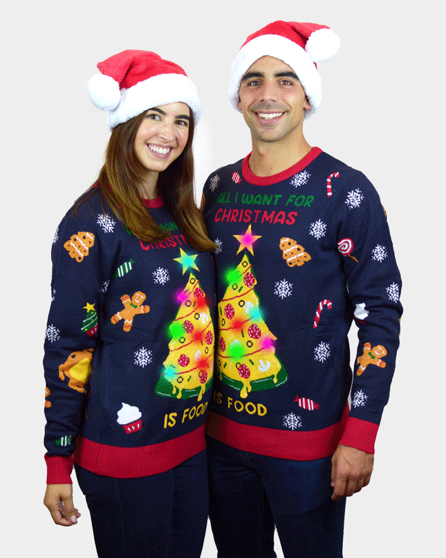 Luminous LED Christmas Sweater for Men Featuring Christmas Food