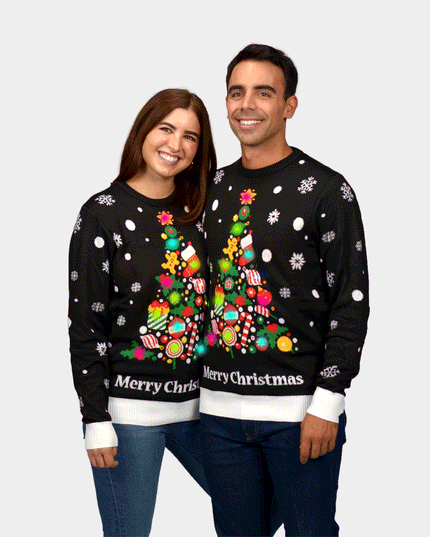 Luminous LED Black Christmas Sweater with Christmas Tree