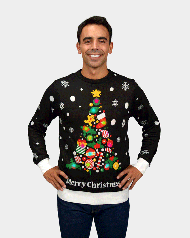 Luminous LED Black Christmas Sweater with Christmas Tree