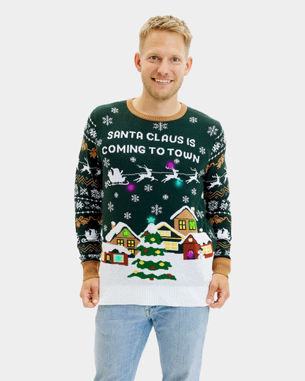 LED "Santa is Coming to Town" Christmas Sweater for Men