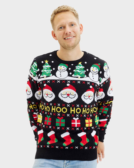 Men's Organic Cotton Sweater with Santa and Gifts