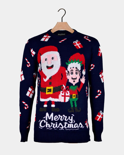 Christmas Sweater for Men Featuring Santa and Elf