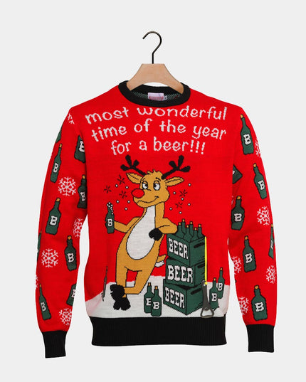 Christmas Sweater for Men with Reindeer and Beer Opener