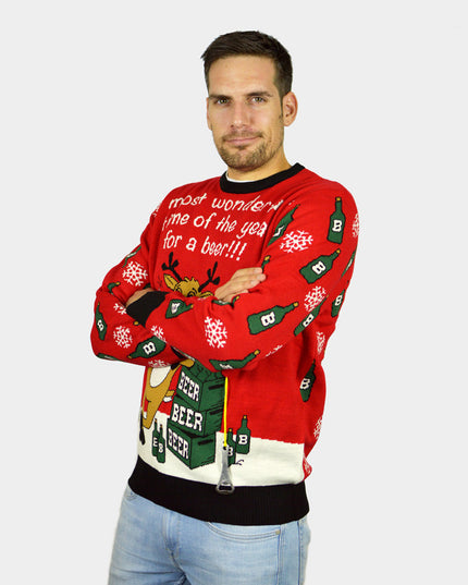 Christmas Sweater for Men with Reindeer and Beer Opener