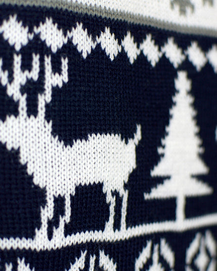 Striped Christmas Sweater for Men with Reindeer and Trees