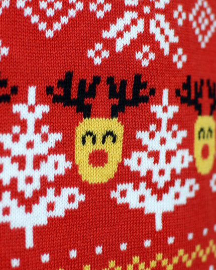 Organic Cotton Red Christmas Sweater for Men with Snowmen and Trees