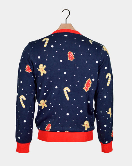 LED Ginger Cookie Christmas Sweater for Couples - Blue