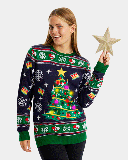 LED Light-Up Blue Christmas Tree Family Sweater
