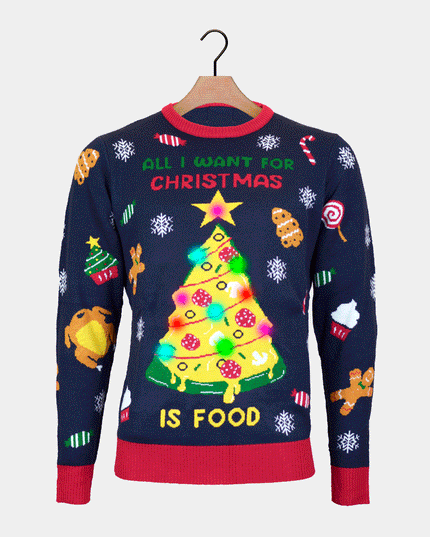 Luminous LED Christmas Sweater for Men Featuring Christmas Food