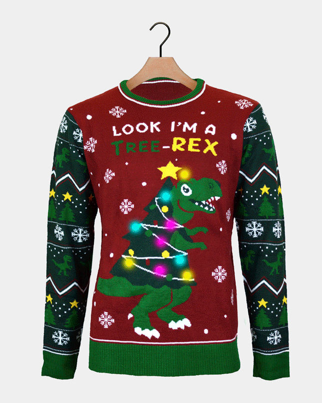LED-Weihnachtsbaum-Rex-Pullover für Herren