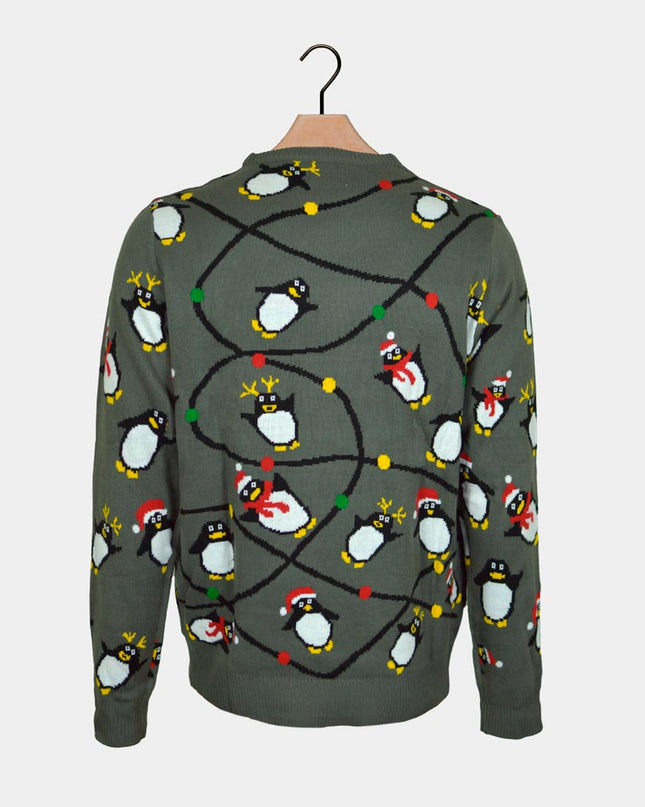 LED Lighted Gray Penguins Couple Christmas Sweater