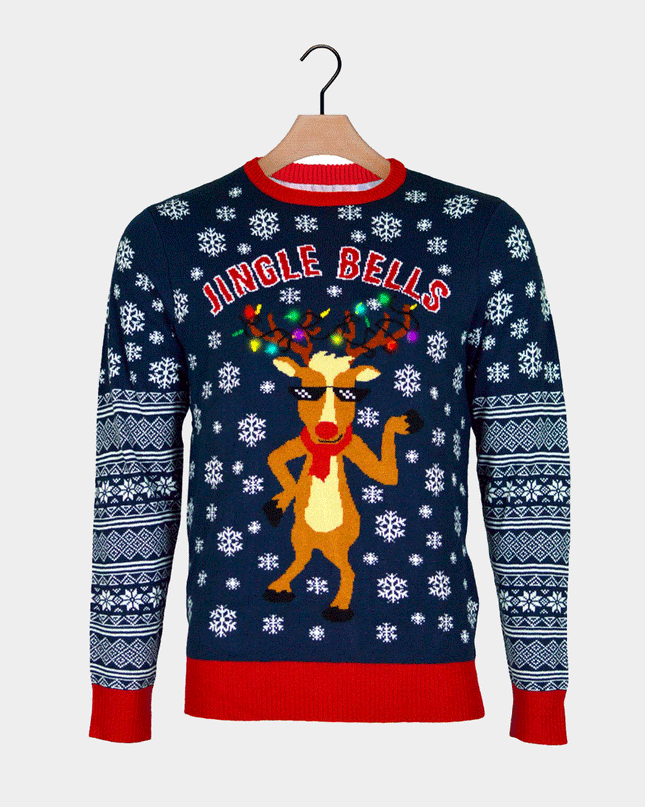 Luminous LED Christmas Sweater for Men with Jingle Bells