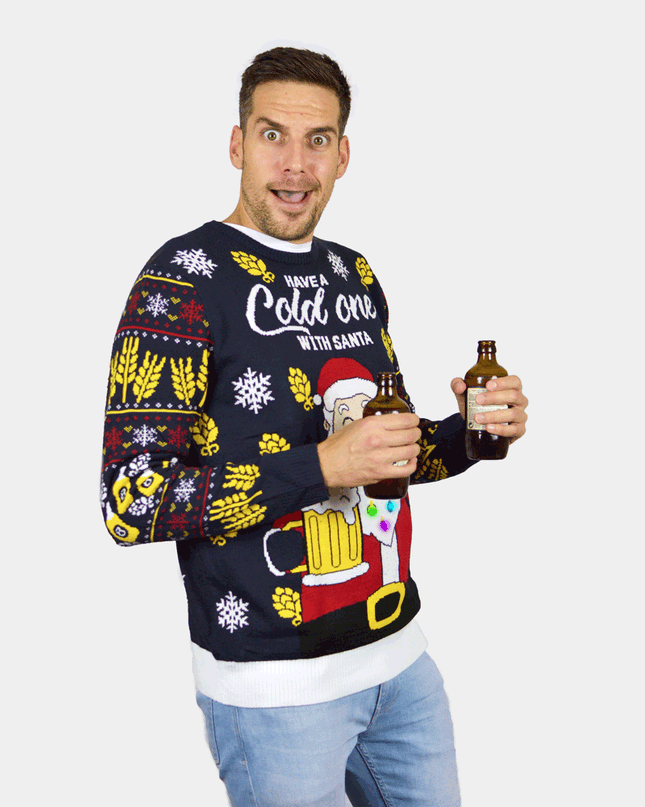 Luminous LED Christmas Sweater with Santa and Beer