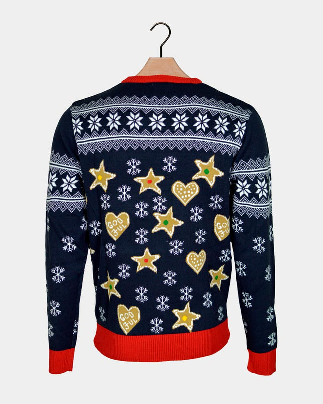 Christmas Sweater for Men Light-Up LED Gingerbread House