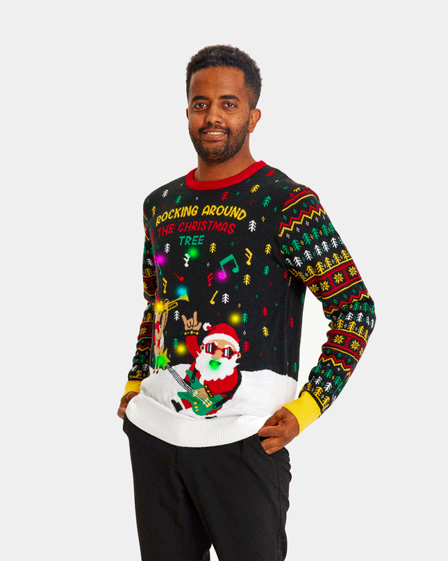 Luminous LED Christmas Sweater with Rocker Santa