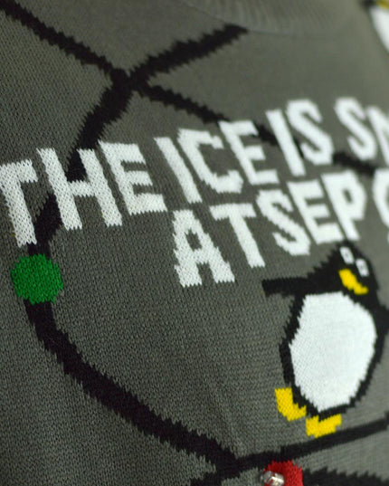 LED Gray Couples Christmas Sweater with Penguins