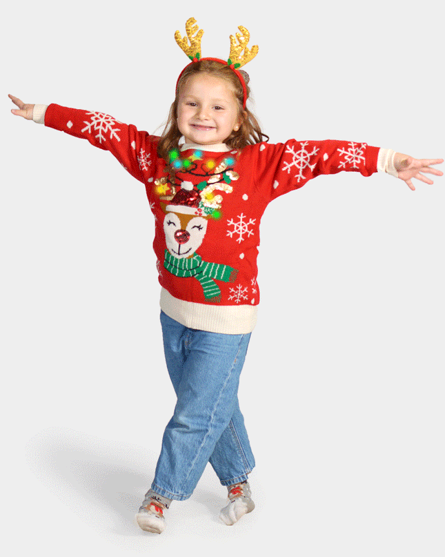 LED Shiny Reindeer Christmas Sweater for Kids