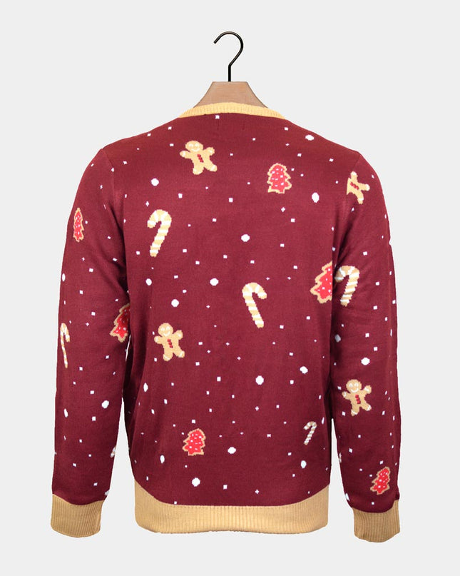 Light-Up Men's Christmas Sweater with Red Ginger Cookie