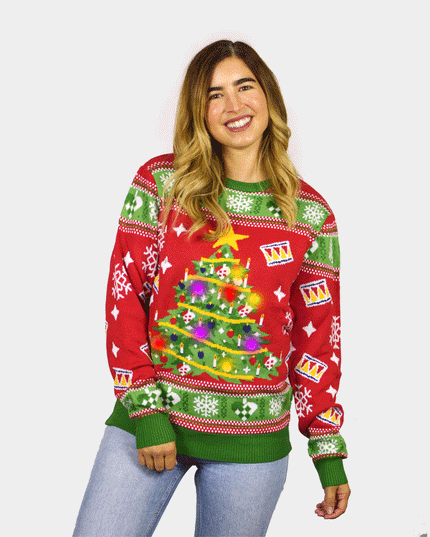 Women's Red LED Christmas Sweater with Christmas Tree