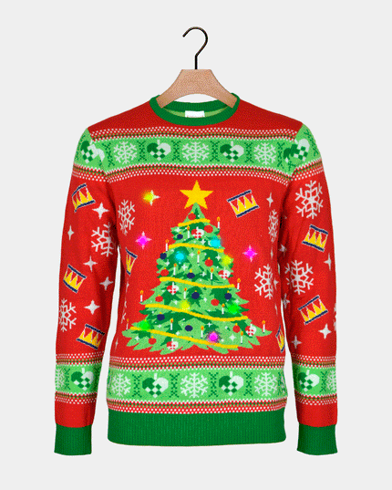 Luminous LED Red Christmas Sweater with Christmas Tree