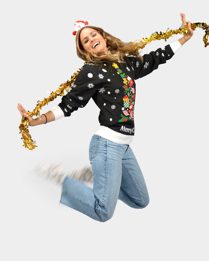 Women's Black Christmas Sweater with Christmas Tree
