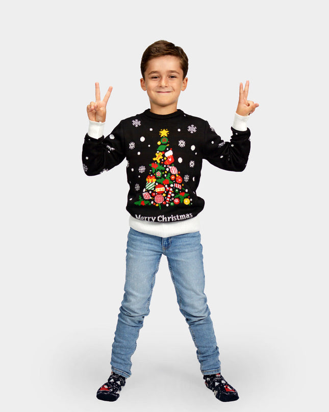 Kids Christmas Sweater Black with Christmas Tree Design
