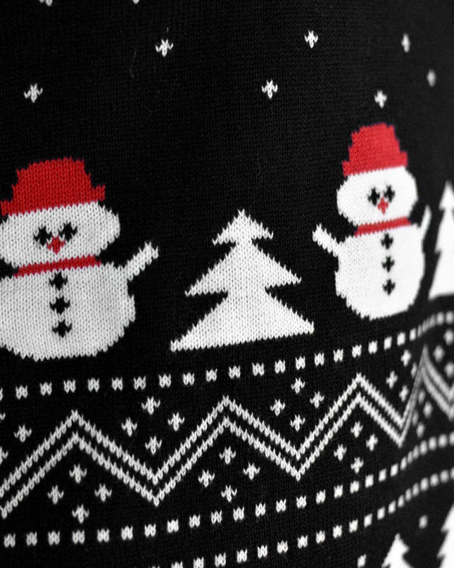 Men's Black Christmas Sweater with Trees and Snowmen