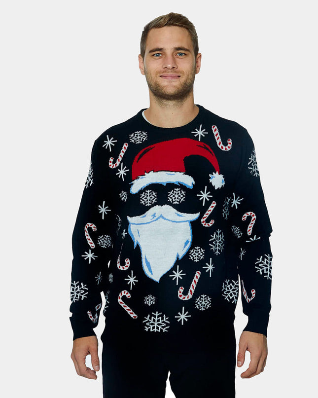 Schwarzer Weihnachtsmann-Pullover