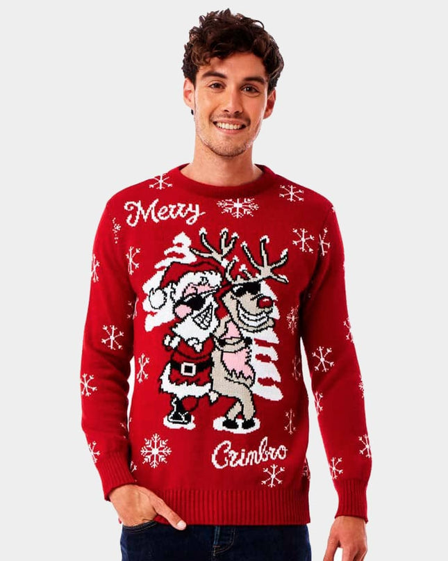 Christmas Sweater with Santa and Reindeer in Sunglasses
