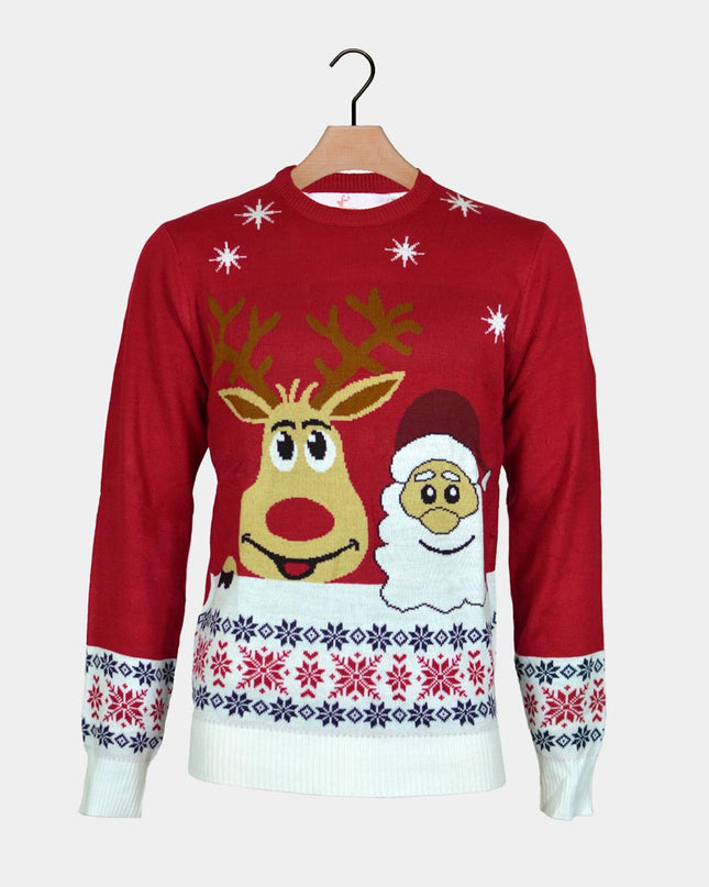 Women's Christmas Sweater with Smiling Santa and Reindeer
