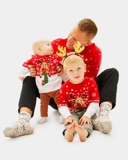 Kids Organic Cotton Sweater with Reindeer and Scarf