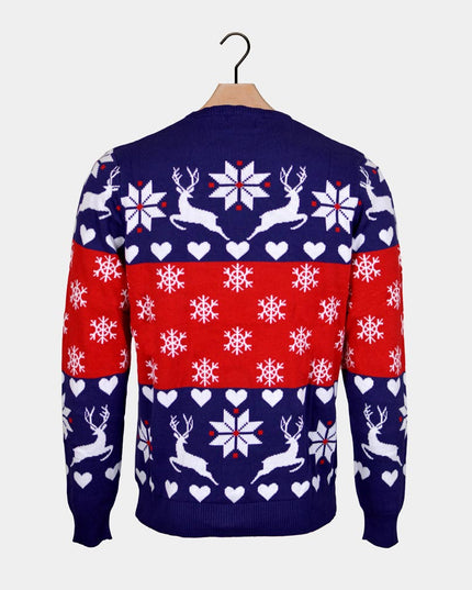 Damen-Weihnachtspullover mit Rentier- und Herzmotiv in Blau und Rot