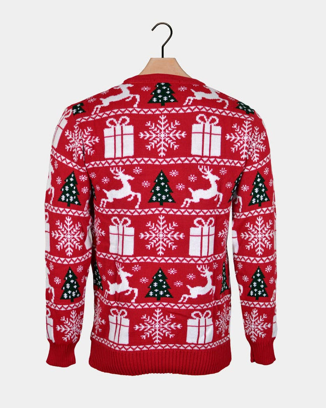 Christmas Sweater for Couples with Reindeer, Trees, and Christmas Gifts