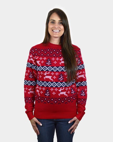 Red Christmas Sweater for Women with Canada Theme