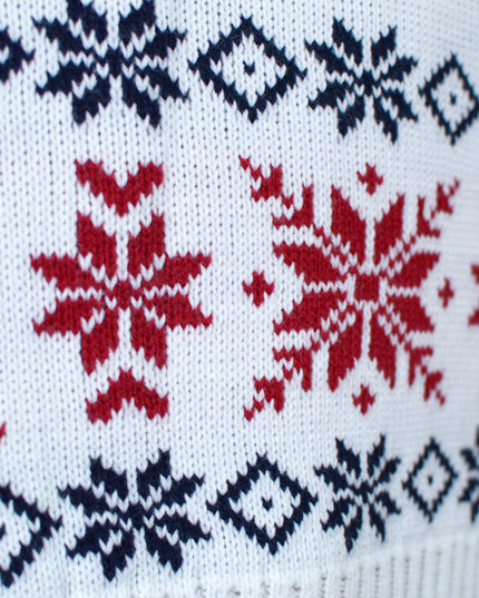 Red Christmas Sweater for Couples - Reindeer and Snow Design