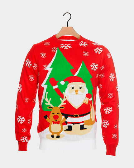 Women's Red Christmas Sweater with Santa and Reindeer