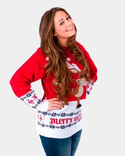 Red Christmas Sweater with Skating Reindeer