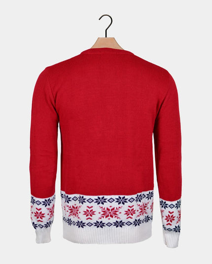 Red Christmas Sweater for Couples - Reindeer and Snow Design