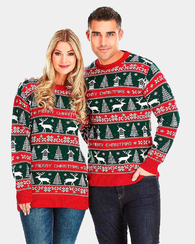 Red and Green Merry Christmas Sweater for Couples