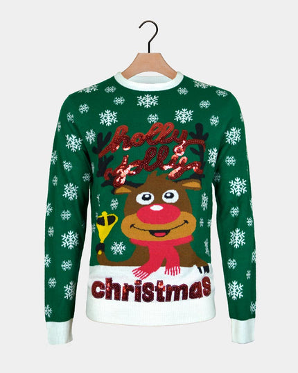 Grüner Damen-Weihnachtspullover mit Pailletten