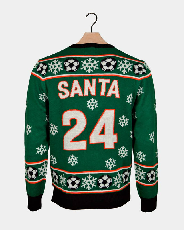 Green Santa Sweater for Couples Playing Soccer