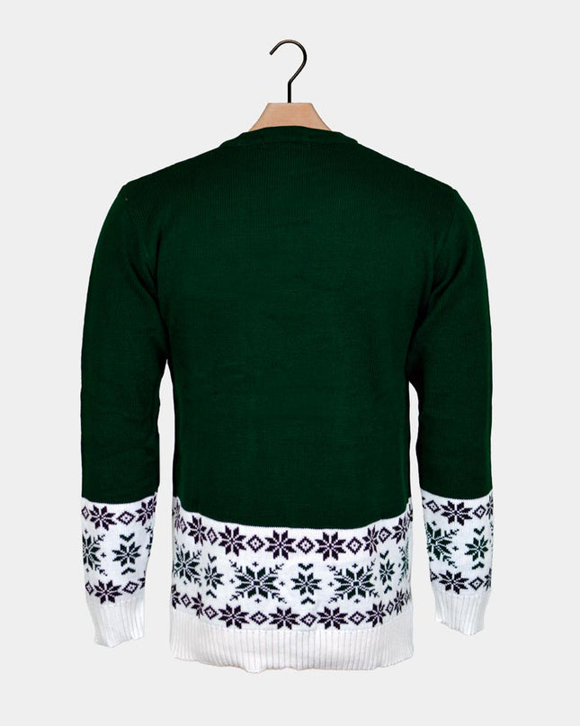 Women's Green Christmas Sweater with Skating Reindeer