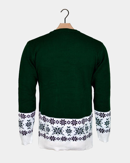 Christmas Sweater for Men Green with Skating Reindeer